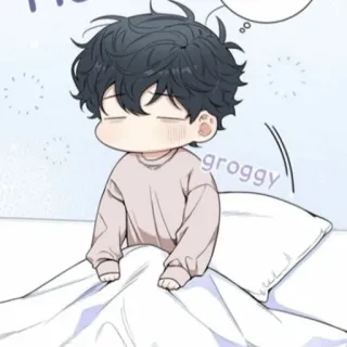 🐚 groggy сонный, мультик, чиби, милый, сонливый, утро, кровать whatsapp sticker