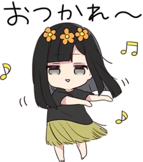 💃 おつかれ〜 Anime, Saudação, Flores, Chibi, Garota telegram sticker
