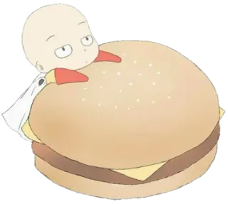 🥱 Saitama One-Punch Man Сайтама, Ванпанчмен, Аниме, Гамбургер, Еда, Персонаж, Манга telegram sticker