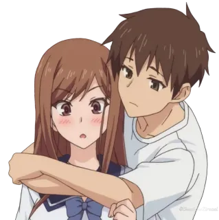🤗 anime, couple, hugging, romance, love whatsapp sticker