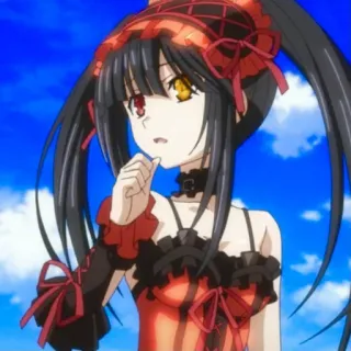🤨 Kurumi Tokisaki Date A Live อนิเมะ, ผู้หญิง, ผมสีดำ, ชุดสีแดง, Date a Live, Kurumi Tokisaki whatsapp sticker