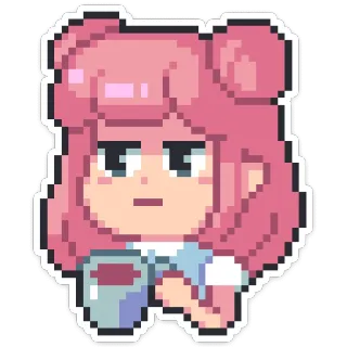 ☕️ pixel art, carino, ragazza, capelli rosa, chibi, adesivo telegram sticker