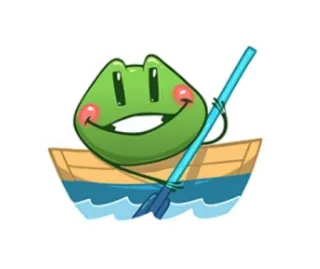 😁 sapo, barco, água, remo, fofo, desenho animado, alegre, feliz whatsapp sticker