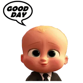 ☀️ Boss Baby GOOD DAY animado, bebé, Un jefe en pañales, traje, buen día telegram sticker