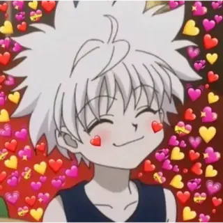 💞 Killua Zoldyck Hunter x Hunter Anime, Cartoni animati, Cuori, Carino, Sorridendo, Felice telegram sticker