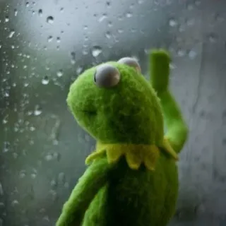😐 Kermit kermit, frog, sad, puppet, muppet, rain, window telegram sticker