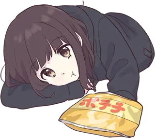 🍟 ポテチ 动漫, 薯片, 零食, 可爱, 女孩, 食物, 日式 whatsapp sticker