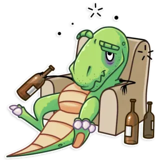 🍷 dinossauro, álcool, bêbado, desenho animado, cansado, festa, preguiçoso telegram sticker