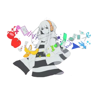 🤔 anime girl, headphones, cute, illustration, sticker telegram sticker