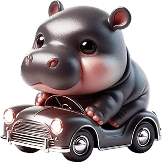 🚗 カバ, 漫画, 動物, 車, 運転, 可愛い, かわいい whatsapp sticker