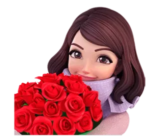 💐 mujer, flores, rosas, dibujos animados, ramo, sonrisa telegram sticker
