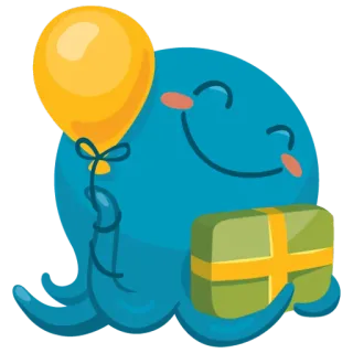 🎁 문어, 풍선, 선물, 만화, 귀여운, 행복한 telegram sticker
