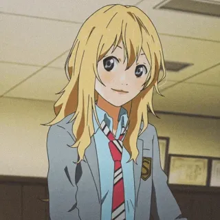 🩰 Kaori Miyazono Your Lie in April Anime, Meisje, Schooluniform, Blond haar, Glimlach, Leuk, Illustratie telegram sticker