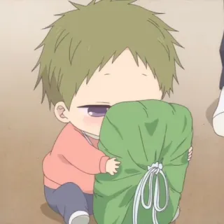 🥺 anime, baby, cute, green bag, cartoon, illustration telegram sticker