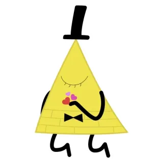 💕 Bill Cipher Gravity Falls cartone animato, triangolo, papillon, cuori, giallo, personaggio telegram sticker