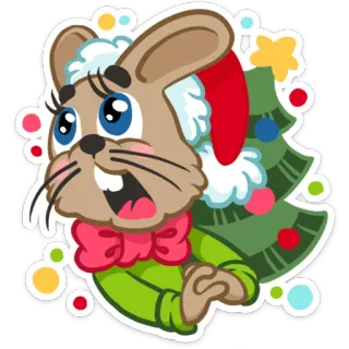🎤 desenho animado, coelhinho, natal, feriado, fofo, coelho, árvore whatsapp sticker