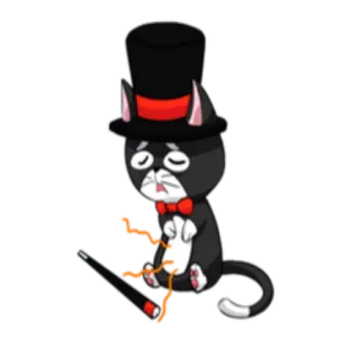 🤢 gato, cartola, mágica, gravata borboleta, varinha, mágico telegram sticker