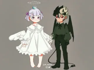 😉 Anime, Anjo, Demônio, Fofo, Desenho animado, Arte, Ilustração telegram sticker
