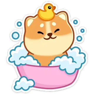 🛁 개, 시바견, 고무 오리, 목욕, 귀여운, 만화 telegram sticker