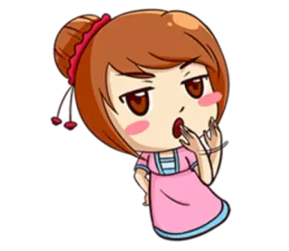 😷 desenho animado, menina, ruborizar, fofo, personagem, vestido rosa whatsapp sticker