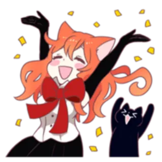 🎉 고양이귀, 애니메이션, 색종이, 축하, 즐거운, 춤, 행복한 telegram sticker