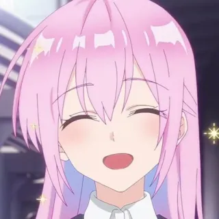 🐻 Anime, Mädchen, rosa Haare, lächelnd, süß, Cartoon telegram sticker