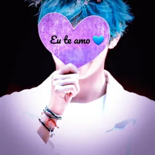 💙 Eu te amo amor, corazón, san valentín, kpop, pelo azul, lindo, mensaje, afecto whatsapp sticker