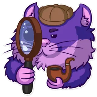 🤓 猫, 侦探, 放大镜, 烟斗, 帽子, 卡通, 动物, 可爱, 调查 telegram sticker