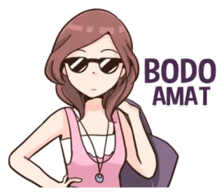 😎 BODO AMAT Cartoon, Frau, Brille, Egal, Indonesisch, Attitüde telegram sticker