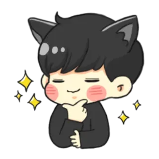 🤔 кошка, кошачьи ушки, блеск, милый, чиби, мультик telegram sticker