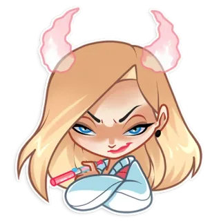 😈 kartun, wanita, lipstik, tanduk, setan telegram sticker