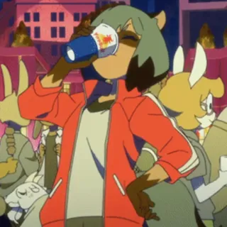 🍾 anime, picie, postać, czerwona kurtka, animacja, napój telegram sticker