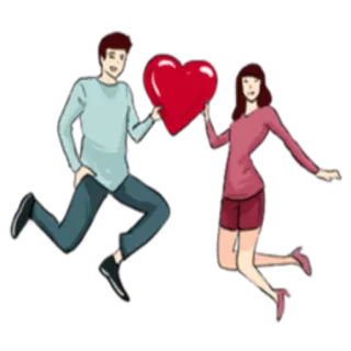 ❤️ amor, casal, coração, pulando, desenho animado, romance telegram sticker