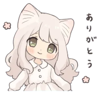 🍄 ありがとう 动漫女孩, 谢谢, 卡哇伊, 可爱, Q版, 猫耳, 樱花 whatsapp sticker