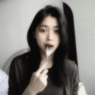 🐾 woman, eating, fork, portrait, indoors, people telegram sticker
