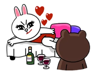 😏 Мультфильм, Любовь, Романтика, Вино, Пара, Кролик, Медведь, Сердце telegram sticker