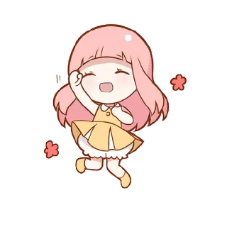 ☺️ Cartone animato, Anime, Kawaii, Ragazza, Carino, Felice, Capelli rosa, Fiore telegram sticker