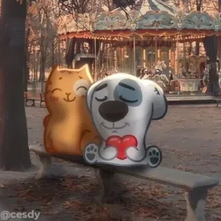 😌 @cesdy 猫, 狗, 卡通, 动物, 爱, 心, 友谊 telegram sticker