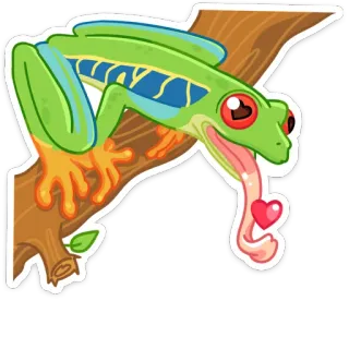 ❣ żaba, żaba czerwonooka, zwierzę, dzika przyroda, serce, język telegram sticker