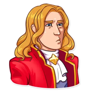 😑 блондинка, портрет, аристократ, персонаж, красный плащ whatsapp sticker