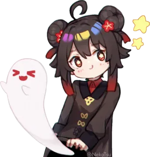 🍆 @NekoTsu Animé, Dessin animé, Mignon, Fantôme, Fille, Personnage whatsapp sticker