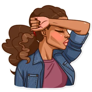😣 woman, person, arm over eyes, cartoon, female, girl, hand, brunette telegram sticker