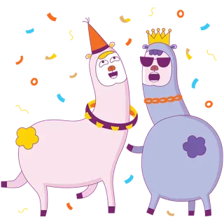 🎊 llama, alpaca, dibujos animados, animales, corona, payaso, fiesta telegram sticker