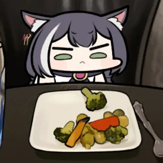😾 Anime, Orecchie da gatto, Cibo, Broccoli, Cartone animato, Illustrazione telegram sticker