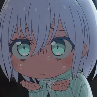 😔 动漫, Q版, 可爱, 女孩, 汗, 担心 telegram sticker