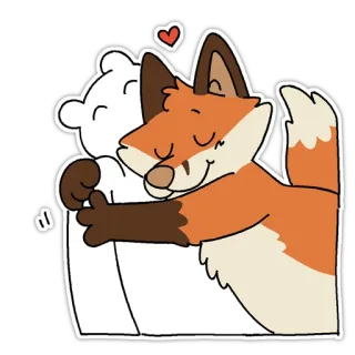 💕 rubah, beruang kutub, berpelukan, cinta, imut, binatang, stiker telegram sticker