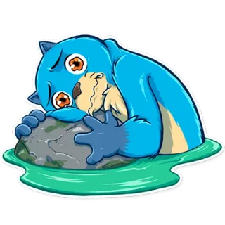 😢 traurig, weinend, Cartoon, Tier, blau telegram sticker