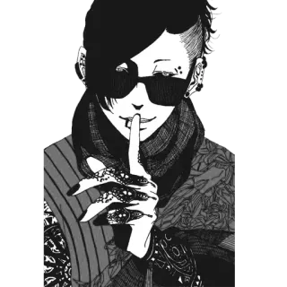 🤫 Аниме, Солнцезащитные очки, Палец, Тишина, Монохром telegram sticker