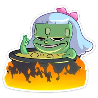 👌 dessin animé, cuisine, casserole, personnage, autocollant, vert, feu, OK telegram sticker