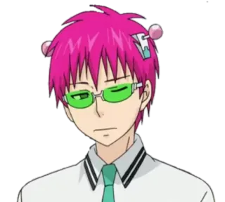 😒 Saiki Kusuo The Disastrous Life of Saiki K. Аниме, Персонаж, розовые волосы, Сайки Кусуо, зеленые очки, телепат telegram sticker